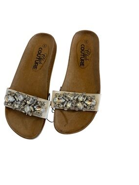 White Jeweled Slide Sandals